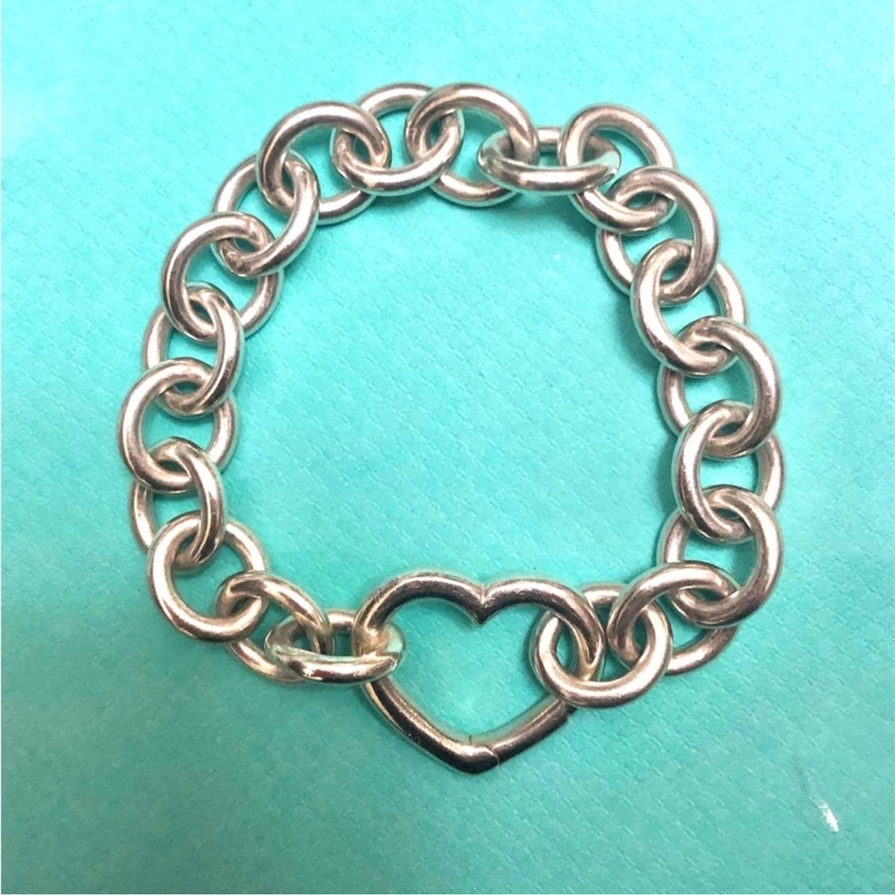 Tiffany & Co Heart Clasp Thick Link Silver Bracelet (Rare)